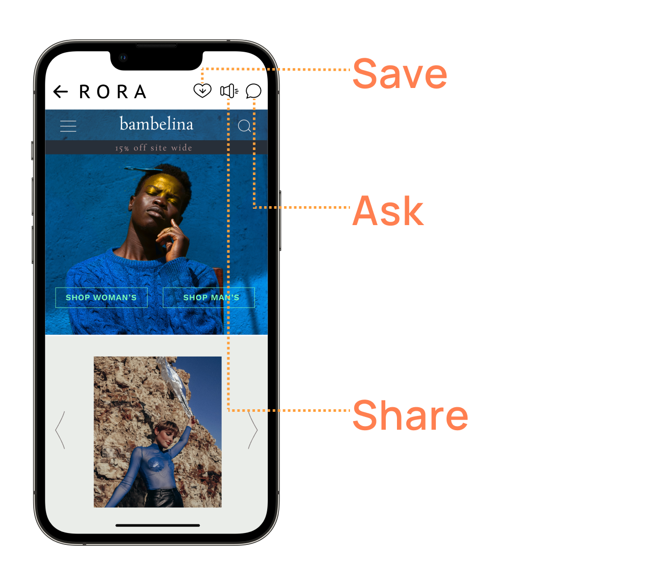 An online store displayed on RORA's app