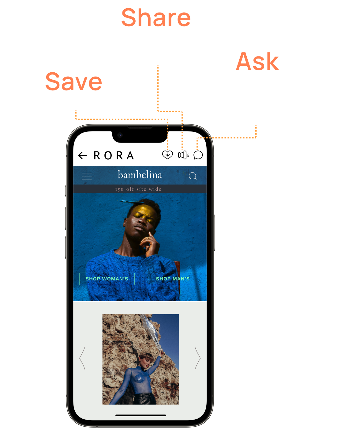 An online store displayed on RORA's app